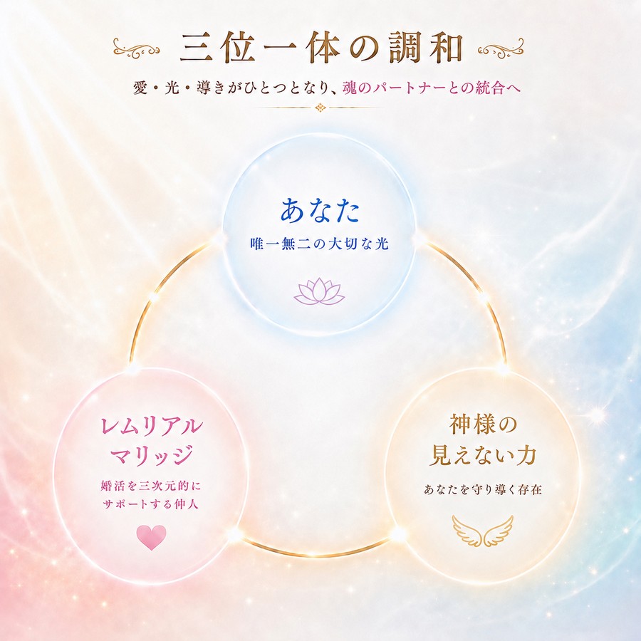 三位一体の調和　愛・光・導きがひとつとなり、魂のパートナーとの統合へ（あなた／レムリアルマリッジ／神様の見えない力）